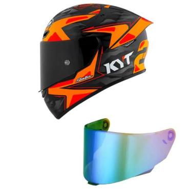 Imagem de Capacete Kyt Tt Course Antonelli Preto e Laranja Mais Viseira Camaleão