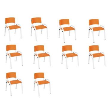 Imagem de Kit 10 Cadeira Iso Infantil Creche, Escola Base Branco Laranja - LAURA