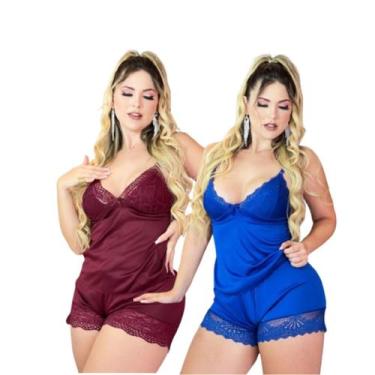 Imagem de Kit com 2 Baby doll Feminino Short Doll Pijama Conjunto Luxo - Genéric
