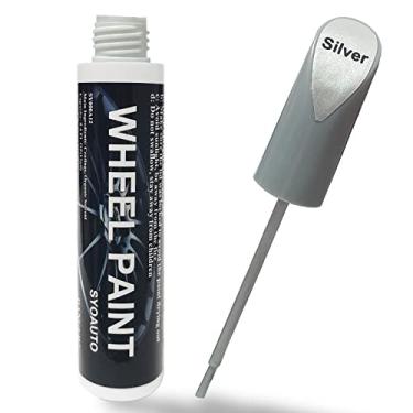 Imagem de SYOAUTO Caneta de retoque de aro de tinta de retoque de aro de prata caneta de reparo de arranhões roda tinta de retoque para aro de carro caneta de pintura de cor universal tinta de roda prata (prata)