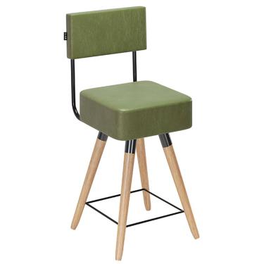 Imagem de Banqueta Alta Barcelona Estrutura Madeira Eucalipto Assento Estofado 73cm Verde Desk De...