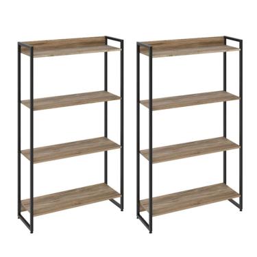 Imagem de Kit 2 Estantes Escritório 4 Prateleiras 145x80cm Carvalho