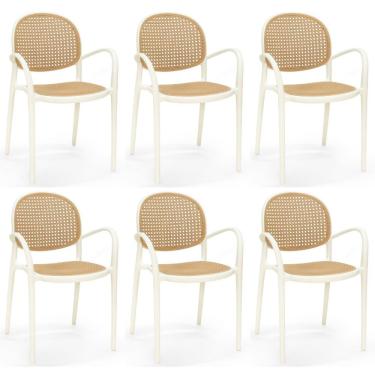 Imagem de Kit 6 Cadeiras De Jantar Roma Com Braço Para Sala E Cozinha - Bege