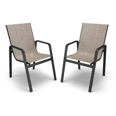 Imagem de Kit 2 Cadeiras Miami Gourmet Alumínio Preto Tela Mocca