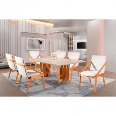 Imagem de Sala De Jantar Moderna Madeira Maciça 6 Cadeiras 1,60x0,90m Pérola - Harmonia Salas