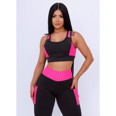 Imagem de Conjunto Academia Cropped Com Bojo + Calça Legging Com Bolso - Olv Jea