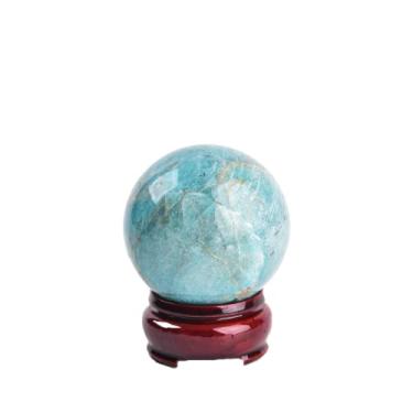 Imagem de JIC Gem Bola De Cristal Natural Amazonita Com Suporte Madeira, Esfera Pedra Preciosa, Bolas Minerais Energia Curativa Polidas Para Decoração Chakra Reiki Fengshui (50-60 Mm)