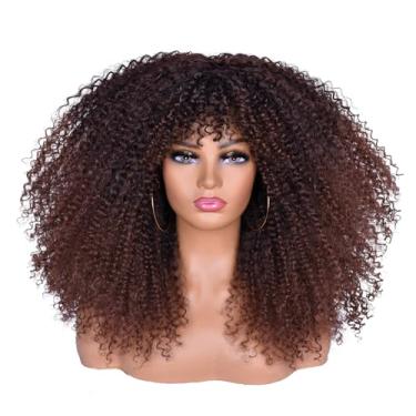 Imagem de MURAMURA HAIR Peruca Longa Cacheada De 18 Polegadas Com Franja Para Mulheres Negras, Cabelo Sintético Afro Bomb Crespo, Macio E Fofo (Castanho Escuro)