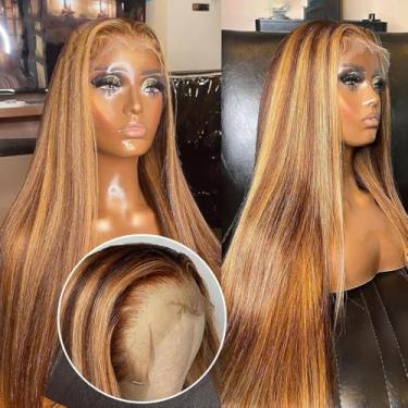 Imagem de Flady Peruca De Renda Frontal Loira Com Mechas Ombré #4/30, Cabelo Humano Colorido Sem Cola, Pré-Arrancado Baby Hair, Densidade 180, Liso, Hd Para Mulheres Negras