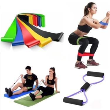 Imagem de Kit5 Elástico de Treino Band + Elástico Tensão Extensor Exercício Treino Funcional Fisioterapia