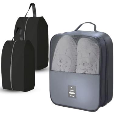 Imagem de UPRIMEASY Bolsas Para Sapatos De Viagem, Comporta 3 Pares Sapatos, Bolsa Com Compartimentos Em Camadas, À Prova D'Água E Lavável, Cinza