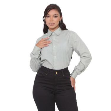Imagem de Camisa Social Feminina Premium Tipo Linho Oliva Manga Longa - Pthirill