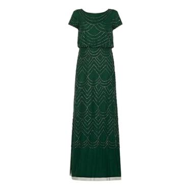 Imagem de Adrianna Papell Vestido feminino de manga curta com contas, Esmeralda empoeirada, 42