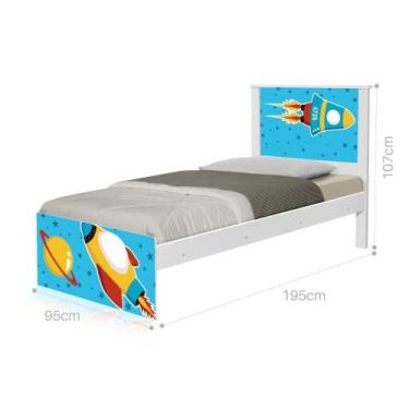 Imagem de Cama Solteiro com Cabeceira Adesivada Foguete Espacial - CASA H