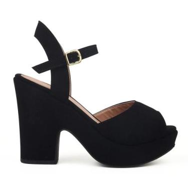 Imagem de Sandália feminina Anabela casual salto médio - crõmic femme, Preto, 36