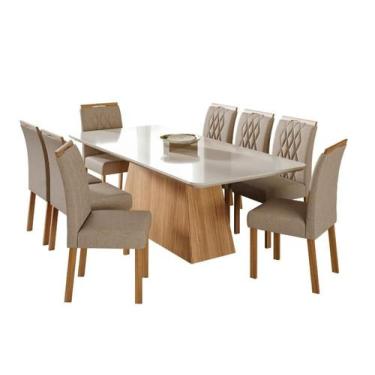 Imagem de Conjunto Sala de Jantar Helena 210X100 Tampo em MDF/Vidro 8 Cadeiras J