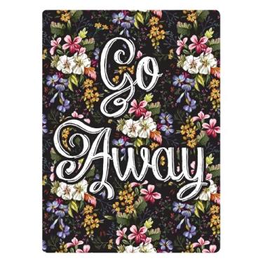 Imagem de Placa de metal com fundo floral Go Away - decoração de parede fácil de pendurar - placas de lata divertidas para caverna masculina - decorações de metal para dormitórios, placas de garagem e placas de