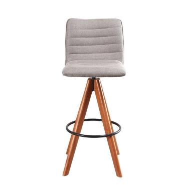 Imagem de Banqueta Giratória Com Encosto Estofado E Base Em Madeira Castanho – Lucy Exclusiva Linho Cacau