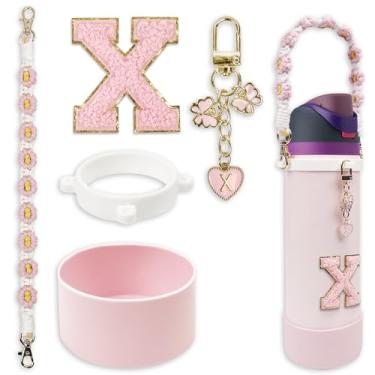 Imagem de Conjunto de monograma fofo de bota de silicone compatível com garrafa de água Owala 1,134 g - Acessórios perfeitos para Owala Tumbler, Owala Free Sip, Pink Owala, Black Owala, copo de café owala (rosa