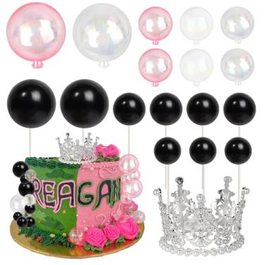 Imagem de Rsstarxi Pacote com 17 decorações de bolo de princesa bruxa balões rosa preto coroa prata palheta de bolo para bruxa mágica Halloween chá de bebê festa de aniversário bolo DIY suprimentos de decoração