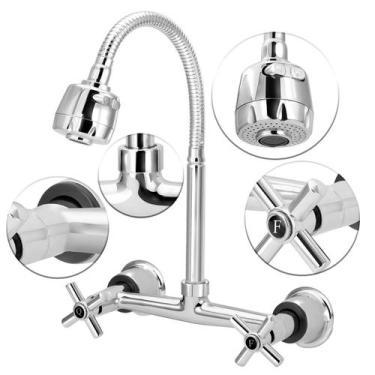 Imagem de Torneira Misturador P/Cozinha De Parede Luxo Gourmet Cr 1/4v - Modelar