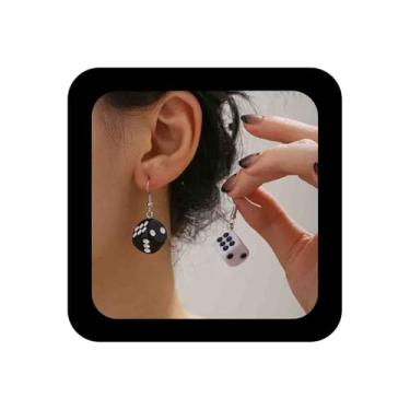 Imagem de Vacaonio Brincos de resina branco e preto com pingente de dados punk 3D, cubo geométrico, cassino, brinco de festa, joia feminina