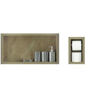 Imagem de Nicho Para Banheiro Em Porcelanato 60x31x11cm E Porta Papel Higiênico 