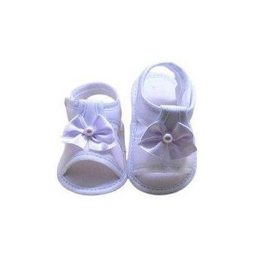 Imagem de Sandália Tecido infantil Menina Bebê Laço Cetim Branca Batizado - Baby