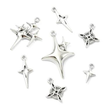 Imagem de UR URLIFEHALL 100 peças, 5 estilos, pingentes de estrela tibetana, pingentes celestiais de prata antiga para pulseiras faça-você-mesmo, colar, joias, artesanato