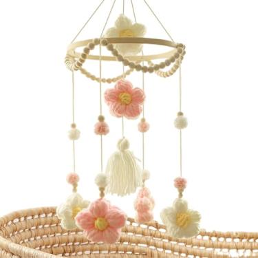 Imagem de Móbile para Bebé e Criança Pequena | Móbil de Berço com Flores Trançadas - Brinquedo Sensorial Colorido Calmante Giratório Unissexo Para Berço Quarto Parede Casa