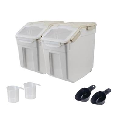 Imagem de MC MEICHUANG 2 Recipientes Herméticos Para Armazenamento De Farinha Arroz, 25 Libras, Grande Caixa Ração Animais Estimação, Recipiente Plástico Com Tampa, Balde Cereais, Colher, Copo Medidor E Roda