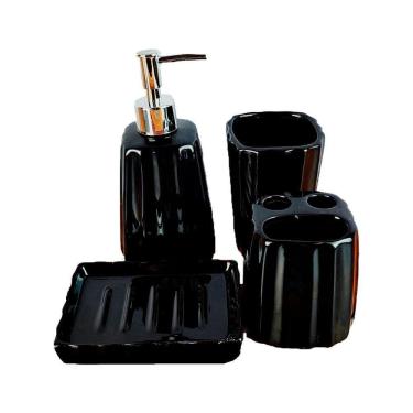 Imagem de Kit 4pçs Banheiro Lavabo Modelagem 3d Preto Cerâmica Luxo