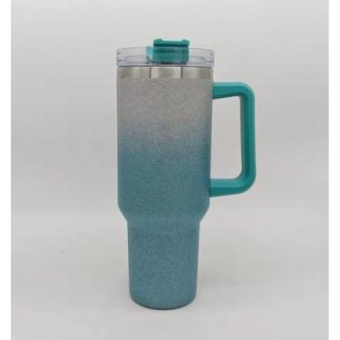 Imagem de Copo Garrafa TérmicoColorido com Canudo 1200 ML/1.2L 40oz com Canudo Telescópico(Verde Agua)