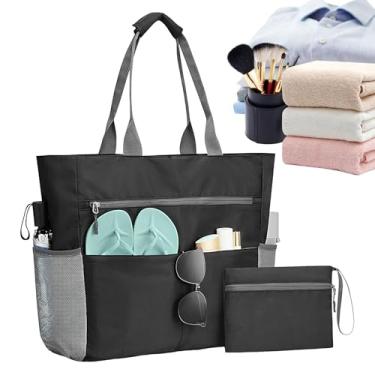 Imagem de Sacolas de Praia para Mulheres,Sacola Grande com Porta-Moedas | Tote Dobrável com Zíper Bolsa Externa para Trabalho Piscina Deslocamento Ginásio Piquenique Viagem Acampamento Férias Caminhada Diária