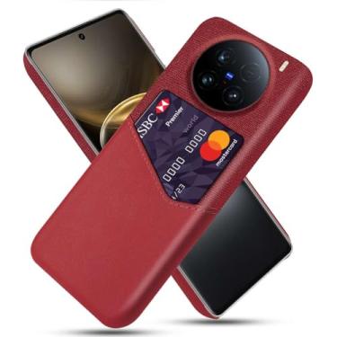 Imagem de Capa para Vivo X100 Ultra 5G,Anti-deslizamento,Proteção contra quedas de 360°,Resistência à impressão digital,Tela e caso de couro PU com 1 slot de cartão atrás-Red