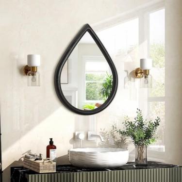 Imagem de FEUFOAM Espelho de lágrima com moldura de madeira, espelhos pretos para pendurar na parede, casa de fazenda, pequenos espelhos decorativos ovais, espelho exclusivo para banheiro, sala de estar