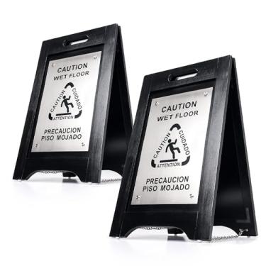 Imagem de Wholesale Hotel Products Placa de piso molhado de madeira premium - bilíngue com pés de plástico antiderrapantes - para hotéis, escolas, escritórios, áreas, banheiros, decks de piscina e lojas - preta