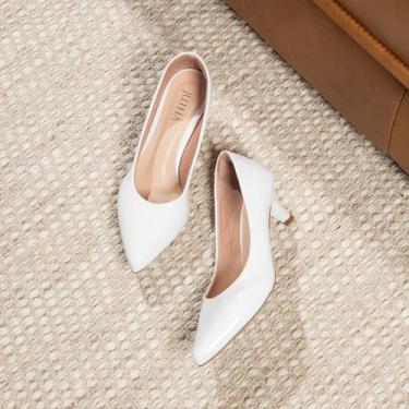 Imagem de Sapato Scarpin Verniz Salto Baixo Bico Fino Confortavel - Jutha, Branc