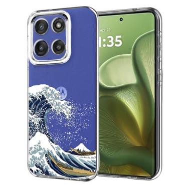 Imagem de Unov Capa compatível com Motolora Moto Edge 60 Fusion Moto 60 5G transparente com arte Great Wave em relevo padrão de TPU macio com absorção de choque fina capa traseira protetora
