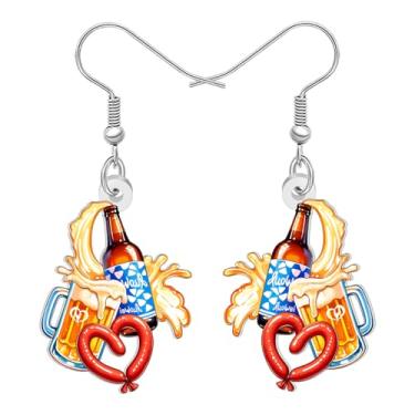 Imagem de BAMAY Brincos de acrílico com tema de cerveja descolada Danlge Joias femininas estranhas para amantes de cerveja presentes para mulheres bebedoras acessórios peculiares Oktoberfest, Medium, Acrílico