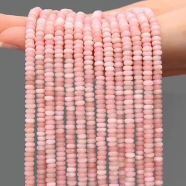 Imagem de AUREHEN 2 fios (300 peças) contas Rondelle de opala rosa natural, 2 * 4 mm pedras preciosas espaçadoras soltas contas de disco de ábaco para pulseira faça você mesmo, colar, brincos, fabricação de