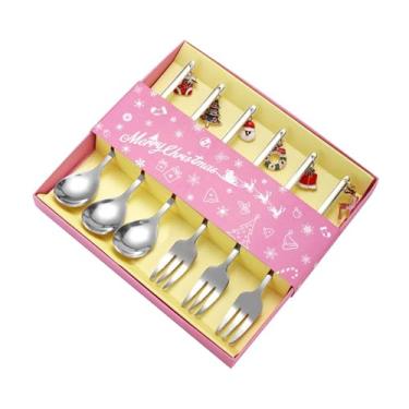 Imagem de AFXGUSD Conjunto de Colheres E Garfos de Natal, aço Inoxidável, Colheres E Garfos de Sobremesa, Utensílios, Kits de Talheres de Natal para Festas, Feriados, C, prata