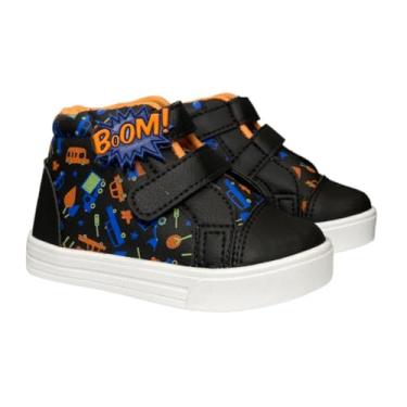 Imagem de Tênis Infantil Menino Cano Alto Preto Estampa Boom Carros Confortável (Preto, BR, Criança de 9 a 12 anos, Numérico, 32)