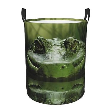 Imagem de Gator Cesto de lavanderia verde dobrável à prova d'água cesto de armazenamento de roupas com alças pano oxford organizador de brinquedos cesta para banheiro, lavanderia, quarto, médio