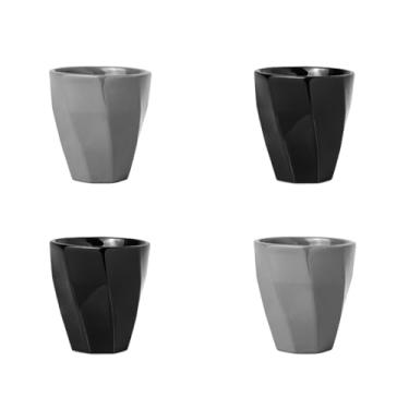 Imagem de Conjunto 4 Copos Cerâmicos Louça 260ml Design Moderno, Ideal para Café, Chá, Bebidas Quentes, Porta Objetos e Escovas - E-FCS Store (Cinza/Preto)
