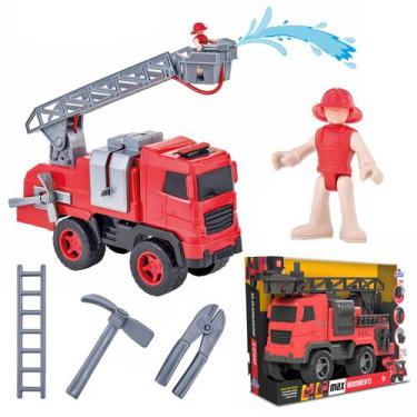 Imagem de Brinquedo Caminhão De Bombeiro Com Escada Articulada Bonequinho E Ferr