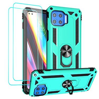 Imagem de Androgate Capa compatível com Moto One 5G, Motorola One 5G UW, com protetores de tela de vidro temperado, anel de metal de grau militar, capa à prova de choque testada contra quedas de 6 metros, verde