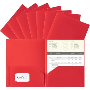Imagem de Pacote com 6 pastas de plástico com bolsos pasta de arquivo pesada com etiquetas extras pasta de negócios escolar suprimentos de arquivamento de bolso vermelho para escritório em casa e escola