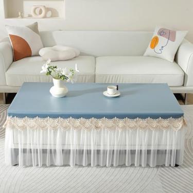 Imagem de Wuluwala Toalha de mesa de centro de renda de couro PU com patchwork extra longa drapeada à prova de poeira para recepção de casamento, sala de estar, cozinha, 61 cm x 119 cm