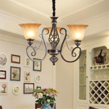 Imagem de OUFULA Lustre retrô americano LED Europeu Luxo Sala de Estar Restaurante Quarto Estudo Villa Hotel Café Lâmpada Pendente (D 3 Luzes)